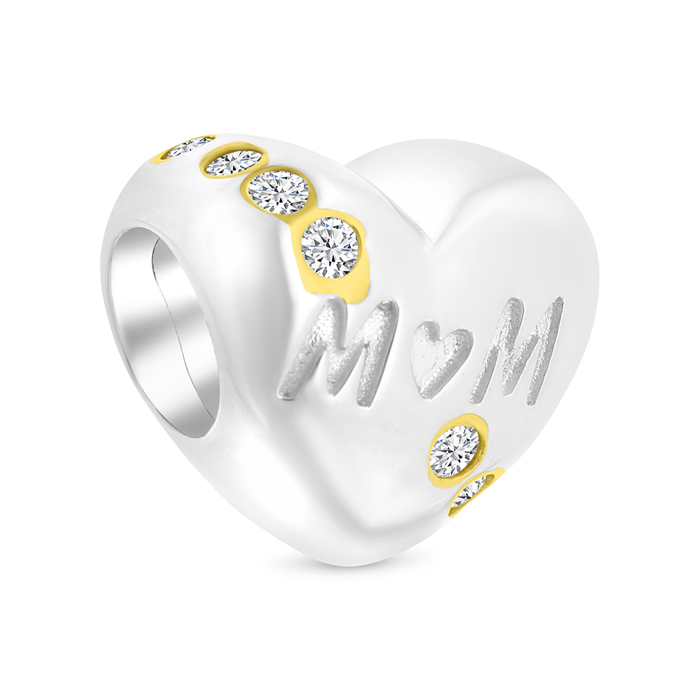 Sterling Silver 925 CHARM Rhodium And Gold Plated Embedded With White CZ (MOM)