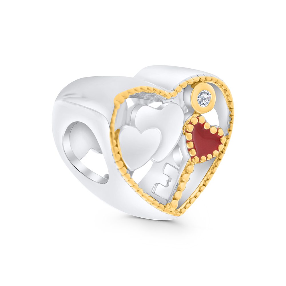 Sterling Silver 925 CHARM Rhodium And Gold Plated Embedded With White CZ