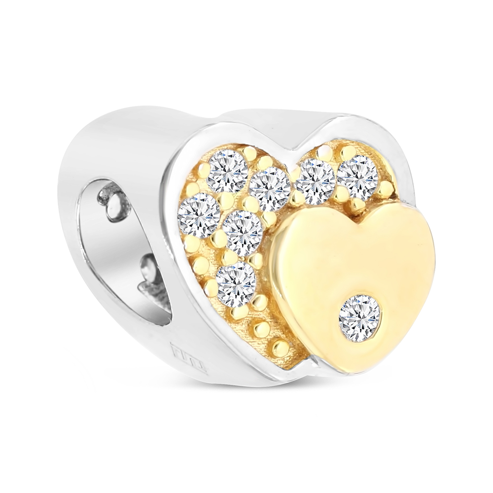 Sterling Silver 925 CHARM Rhodium And Gold Plated Embedded With White CZ