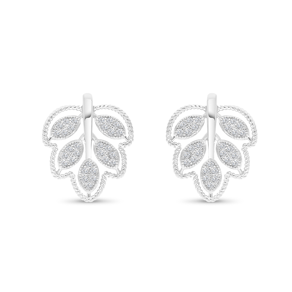 Sterling Silver 925 Earring Rhodium Plated Embedded With White CZ