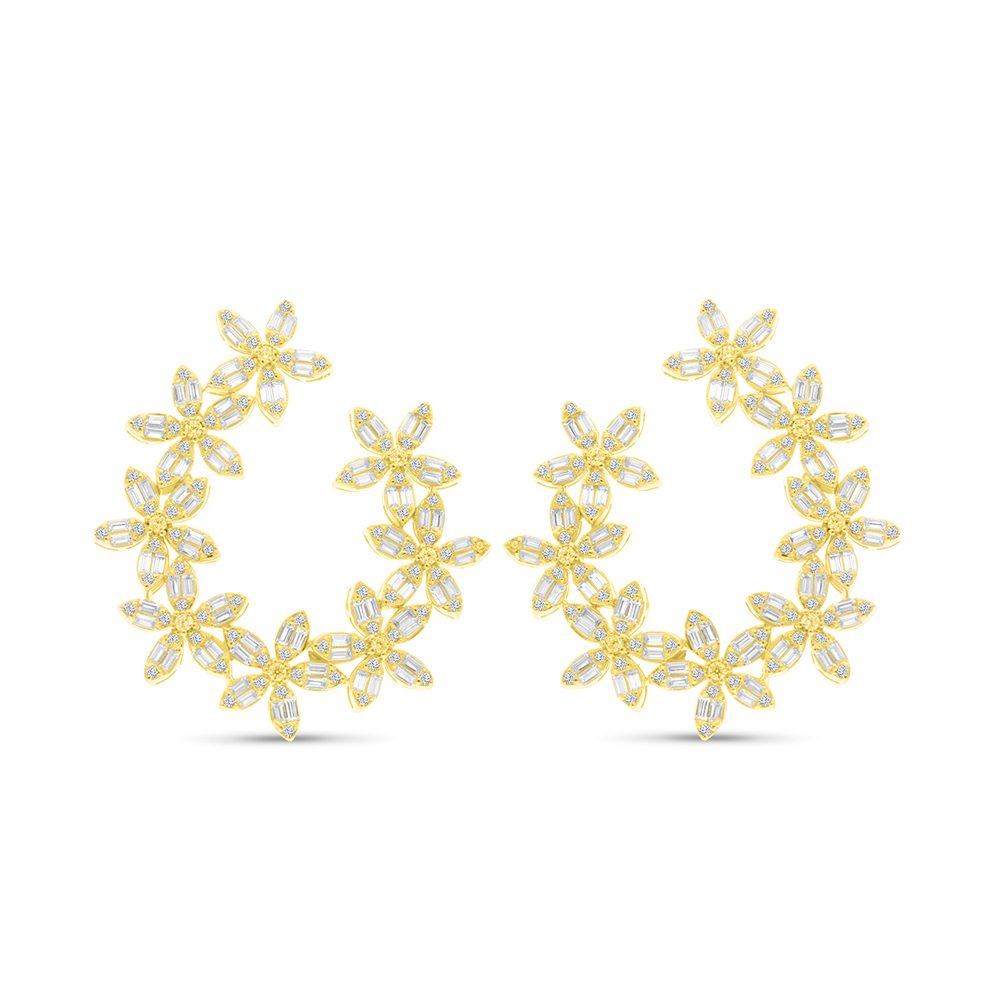 Sterling Silver 925 Earring Gold Plated Embedded With White CZ