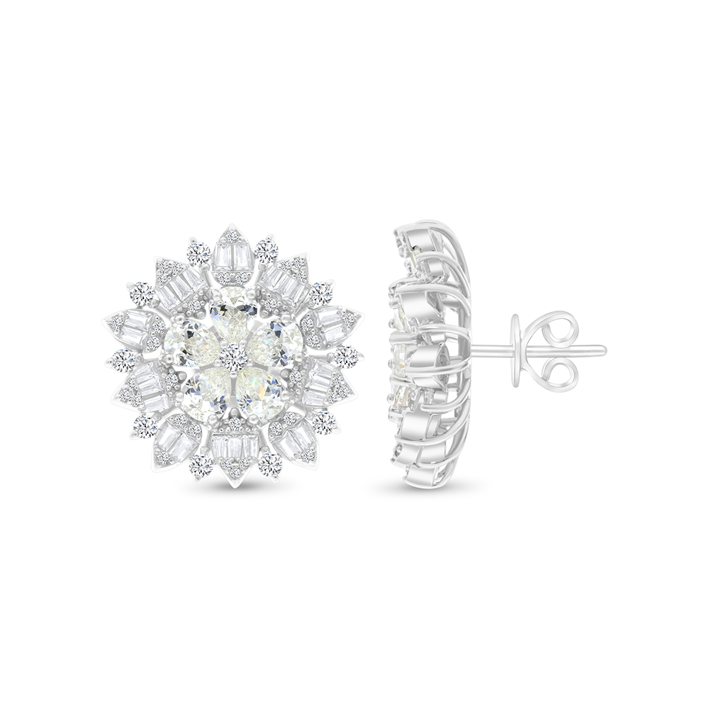 Sterling Silver 925 Earring Rhodium Plated Embedded With Yellow Zircon And White CZ