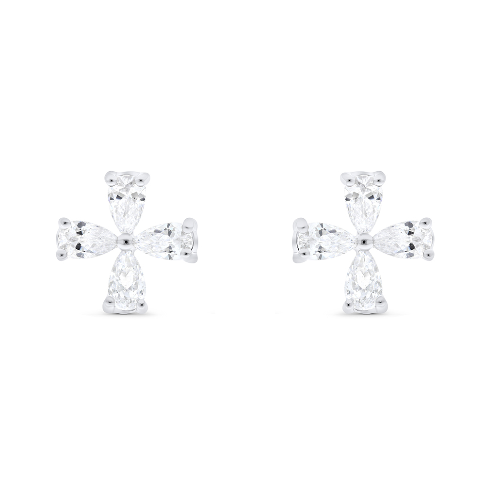 Sterling Silver 925 Earring Rhodium Plated Embedded With White CZ