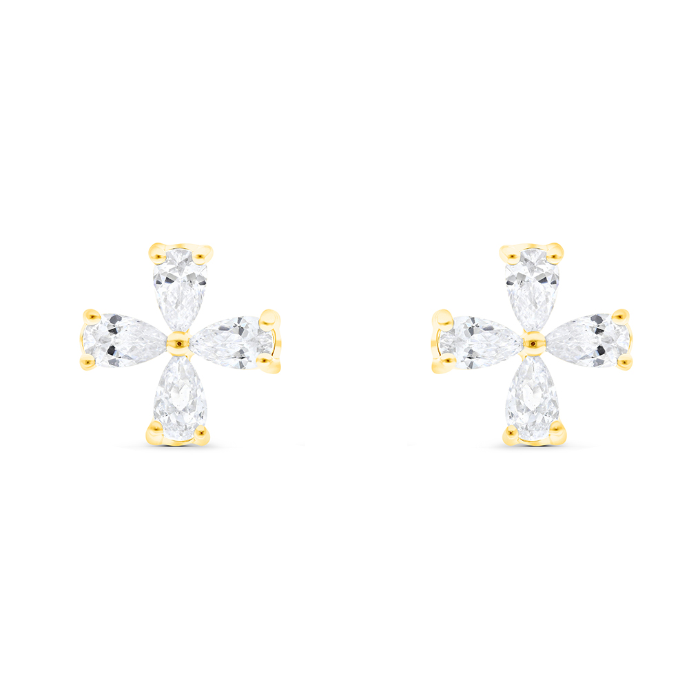 Sterling Silver 925 Earring Gold Plated Embedded With White CZ