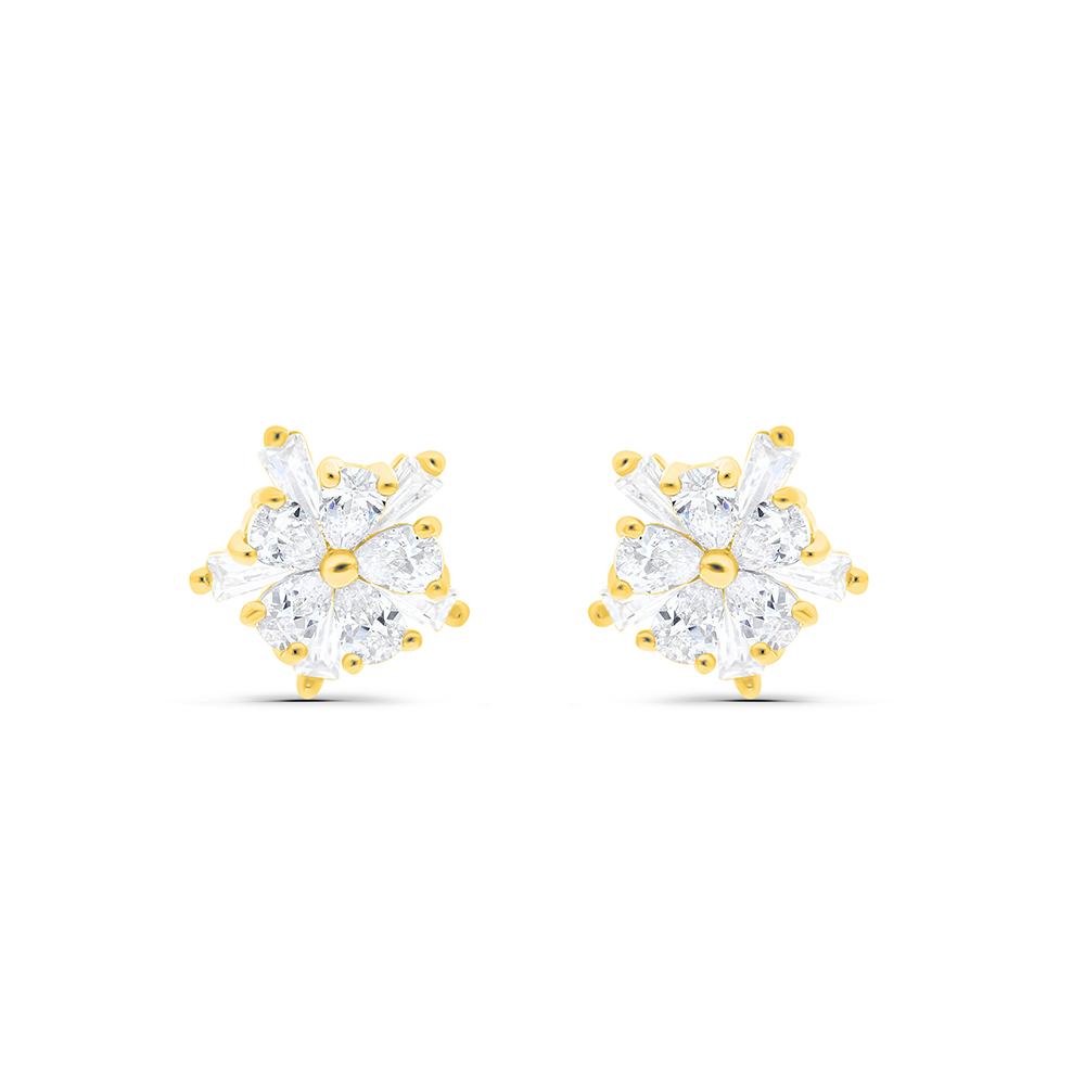 Sterling Silver 925 Earring Gold Plated Embedded With White CZ