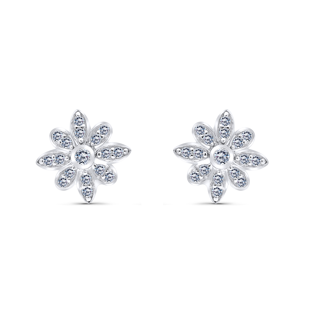 Sterling Silver 925 Earring Rhodium Plated Embedded With White CZ