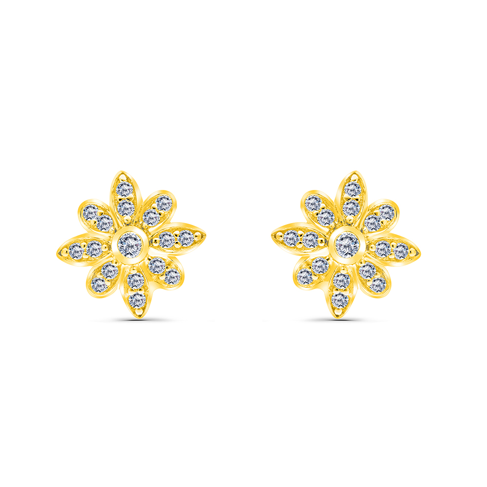 Sterling Silver 925 Earring Gold Plated Embedded With White CZ