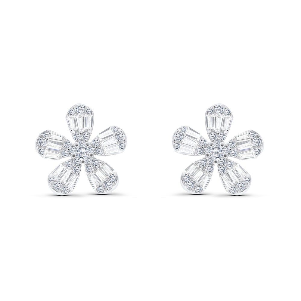 Sterling Silver 925 Earring Rhodium Plated Embedded With White CZ