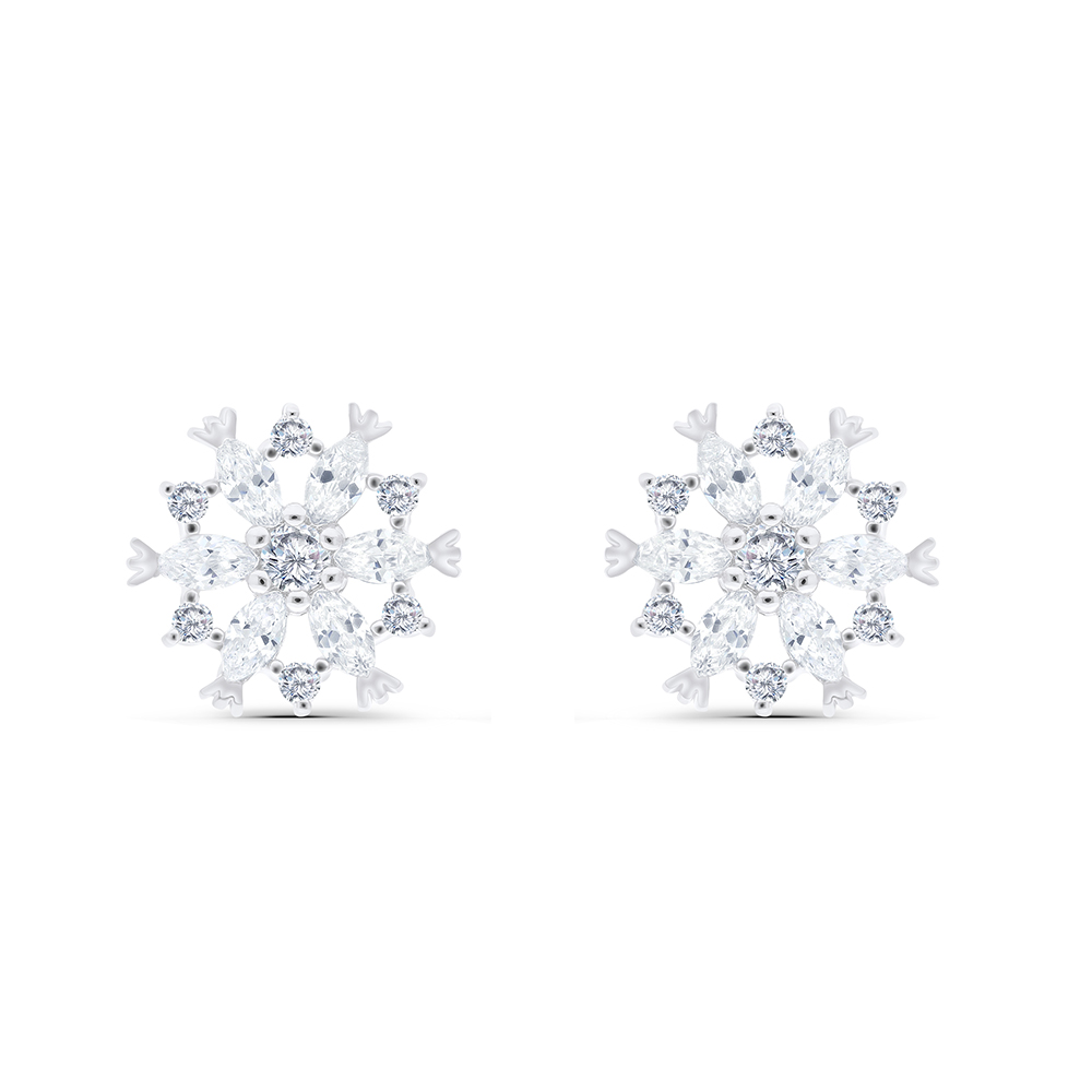 Sterling Silver 925 Earring Rhodium Plated Embedded With White CZ