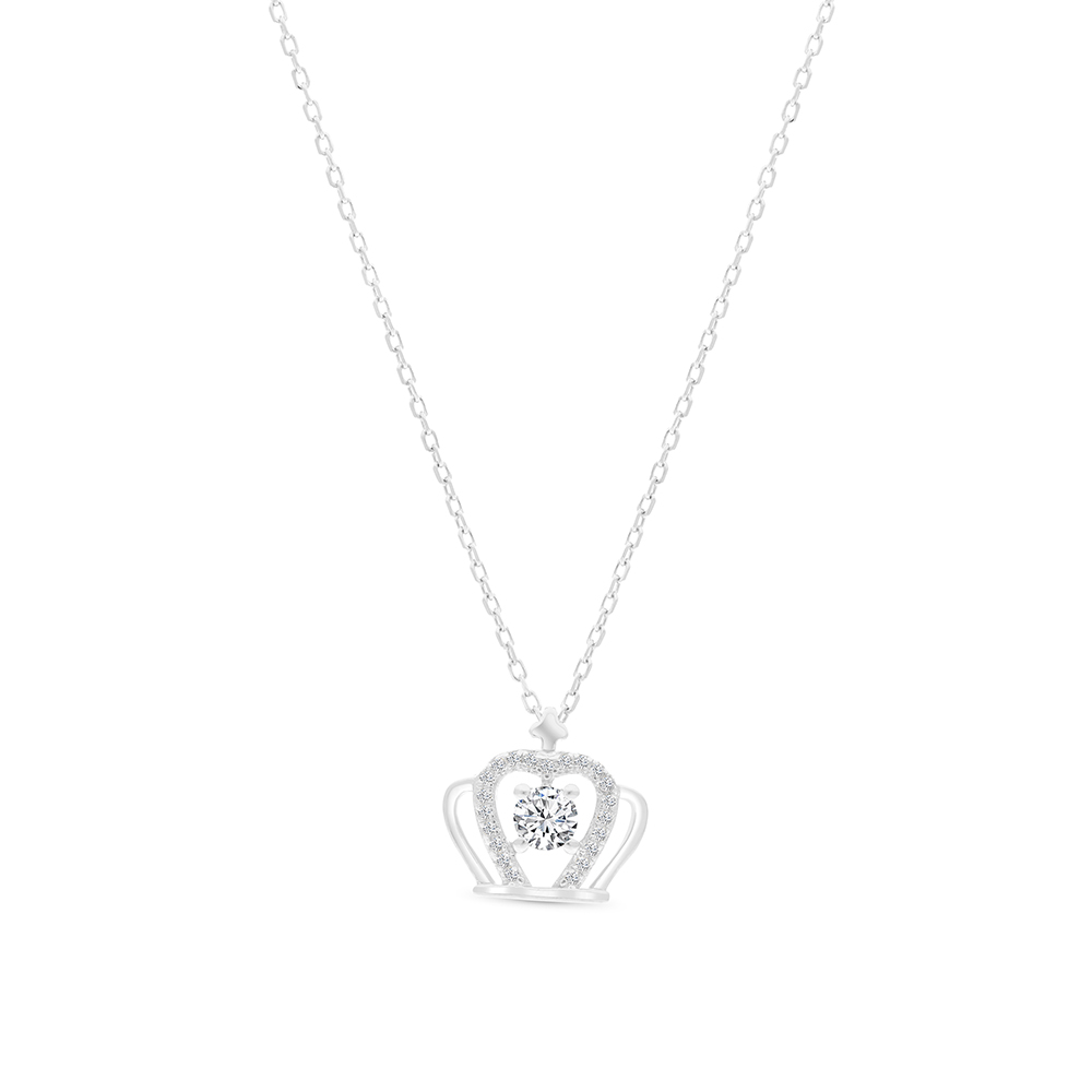 Sterling Silver 925 Necklace Rhodium Plated Embedded With White CZ