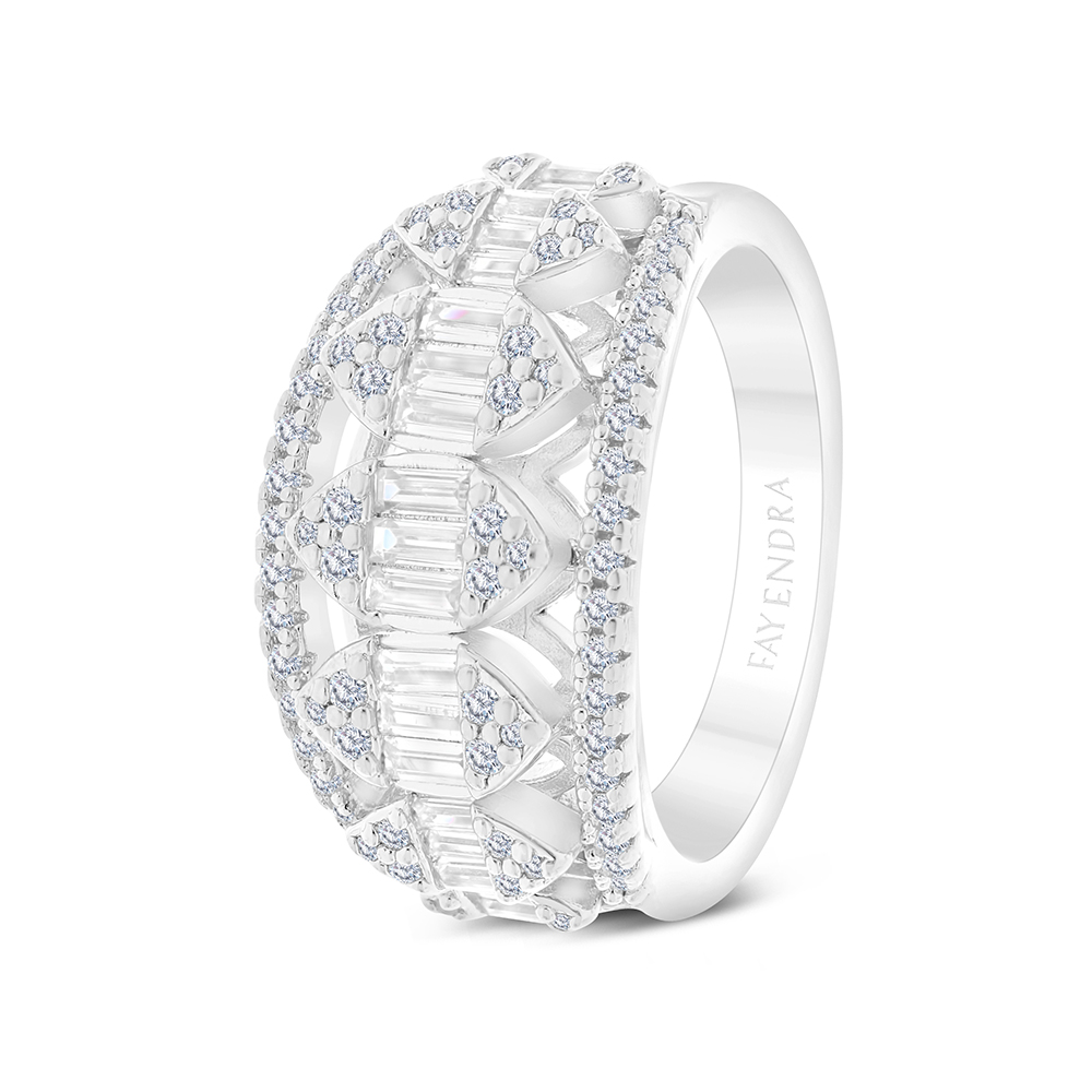 Sterling Silver 925 Ring Rhodium Plated Embedded With White CZ