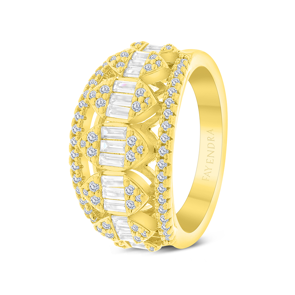 Sterling Silver 925 Ring Gold Plated Embedded With White CZ