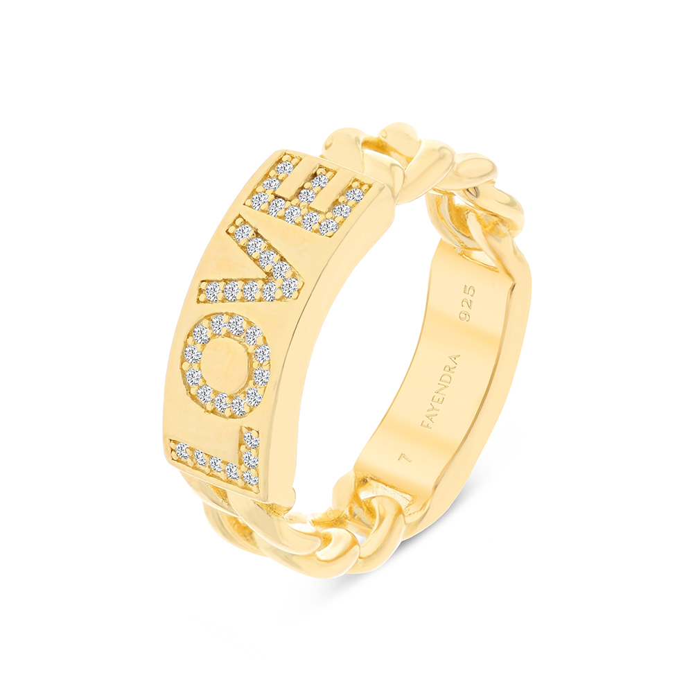Sterling Silver 925 Ring Gold Plated Embedded With White CZ