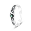 Sterling Silver 925 Ring Embedded With Natural Blue Shell And Marcasite Stones