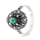 Sterling Silver 925 Ring Embedded With Natural Blue Shell And Marcasite Stones