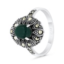 Sterling Silver 925 Ring Embedded With Natural Green Agate And Marcasite Stones