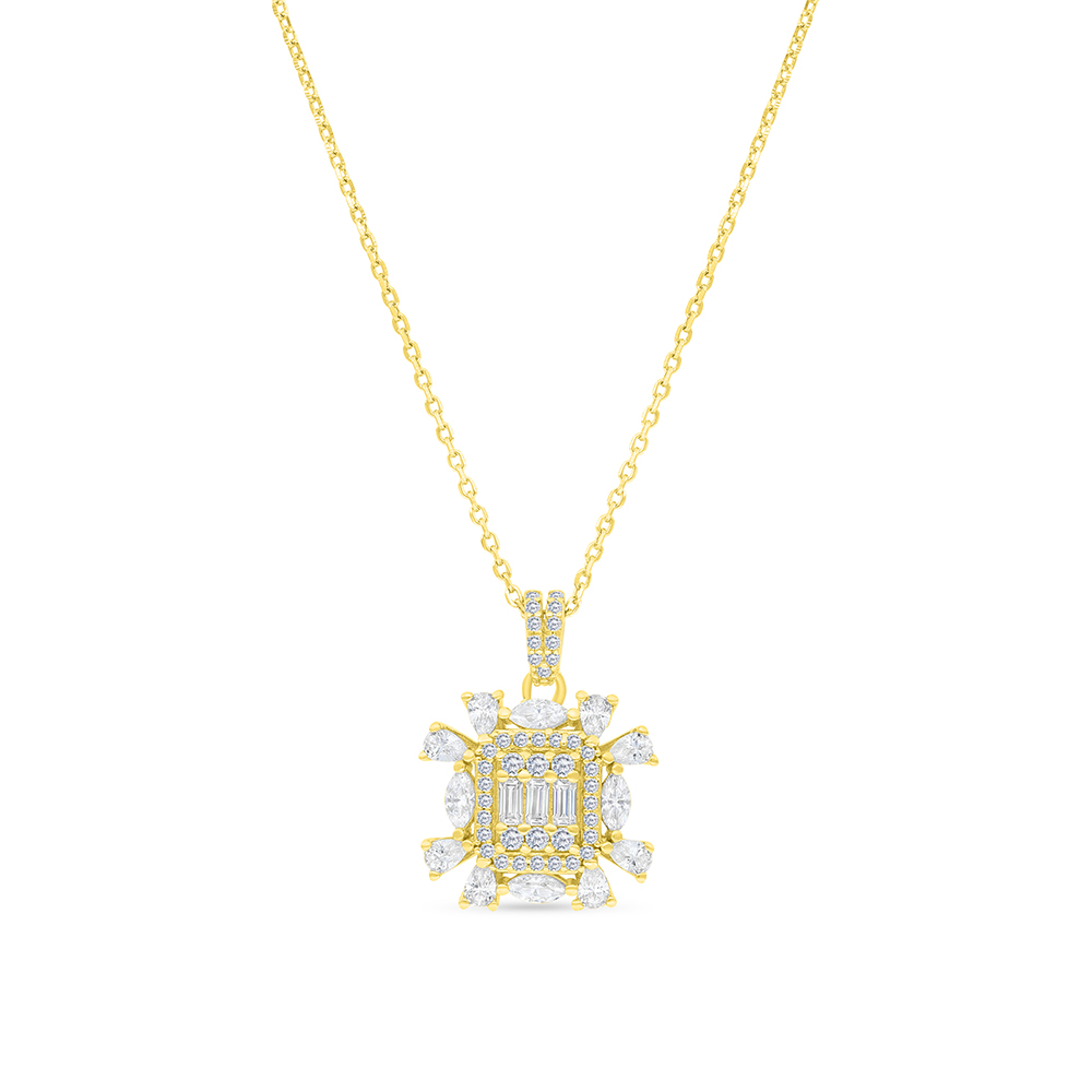 Sterling Silver 925 Necklace Gold Plated Embedded With White CZ