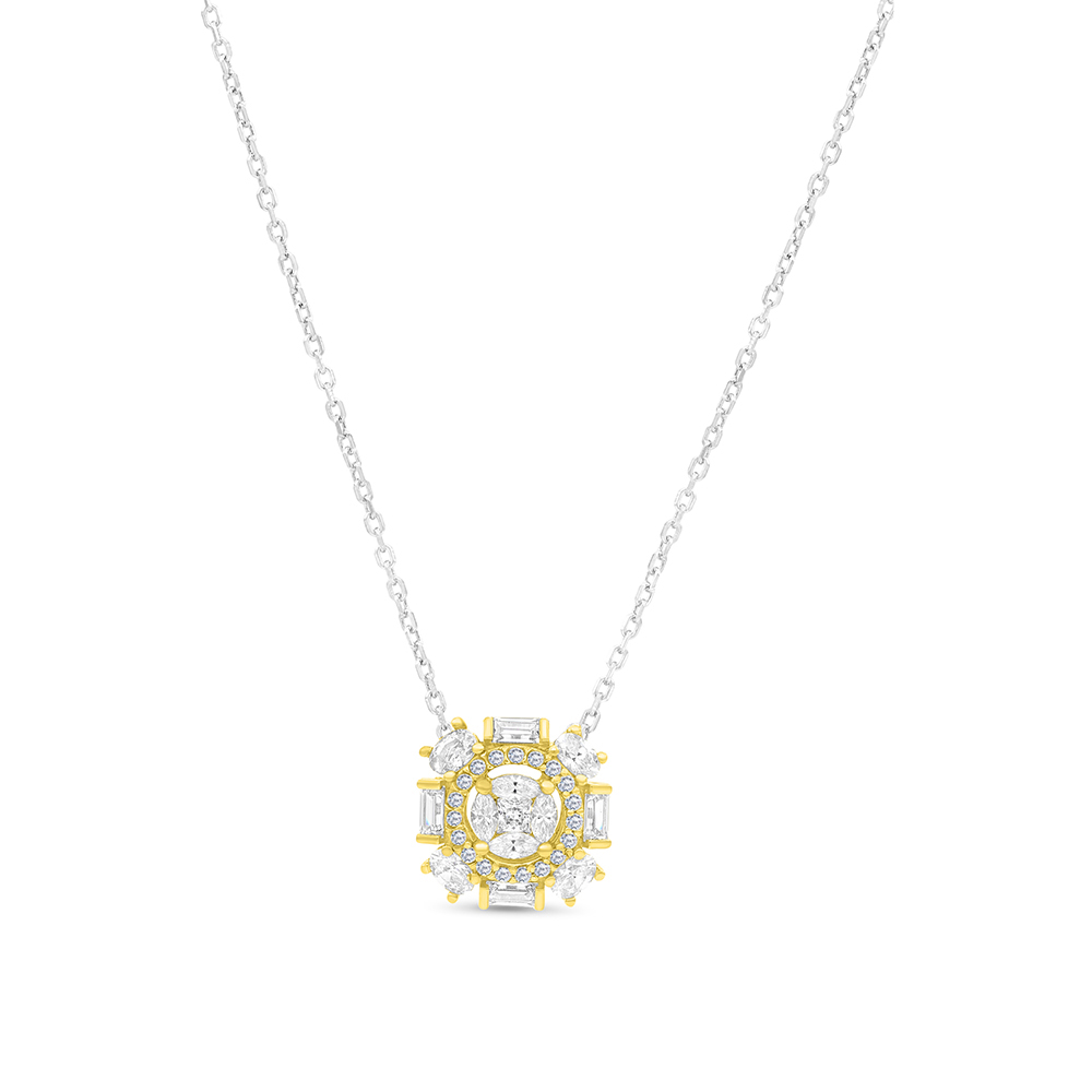 Sterling Silver 925 Necklace Rhodium And Gold Plated Embedded With White CZ