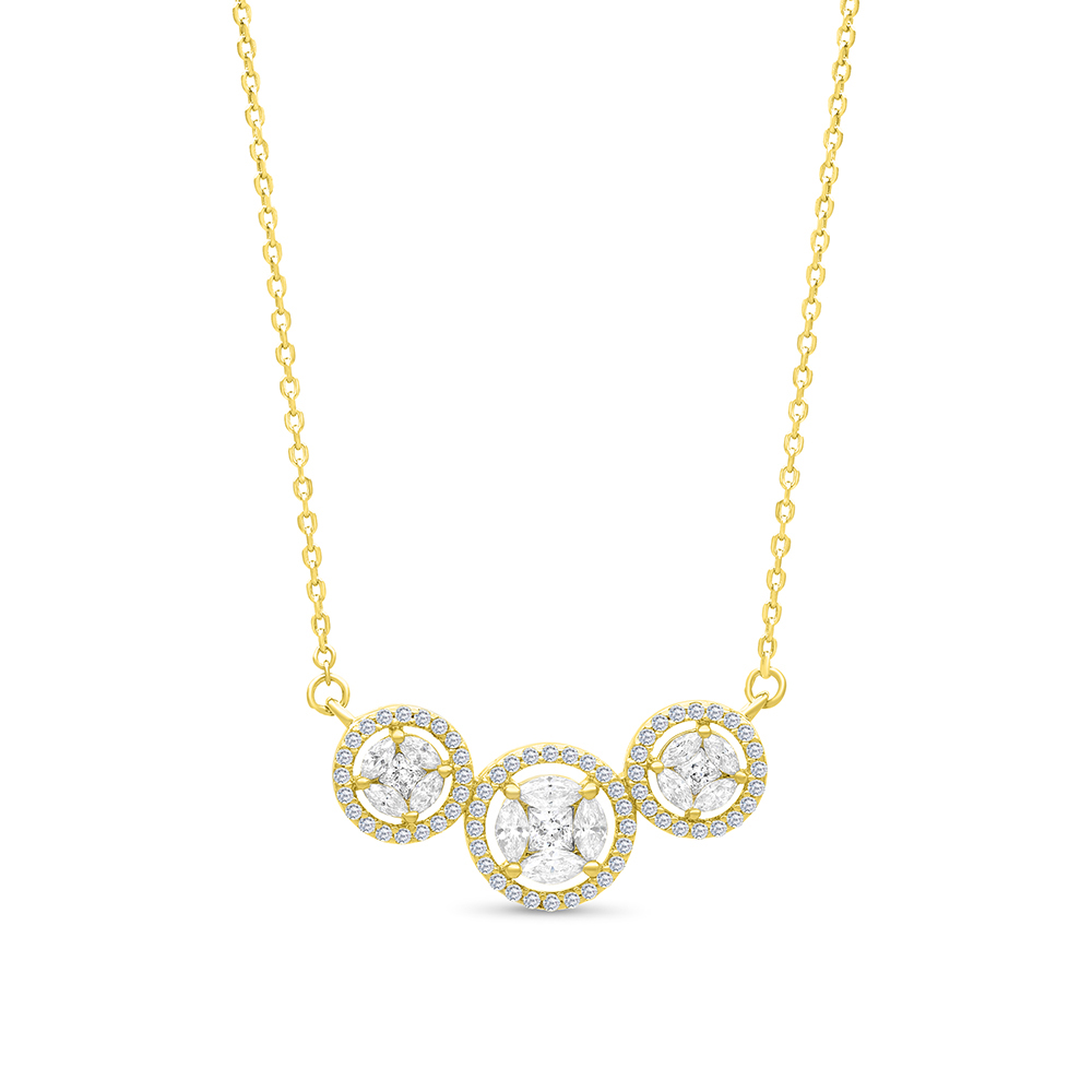 Sterling Silver 925 Necklace Gold Plated Embedded With White CZ