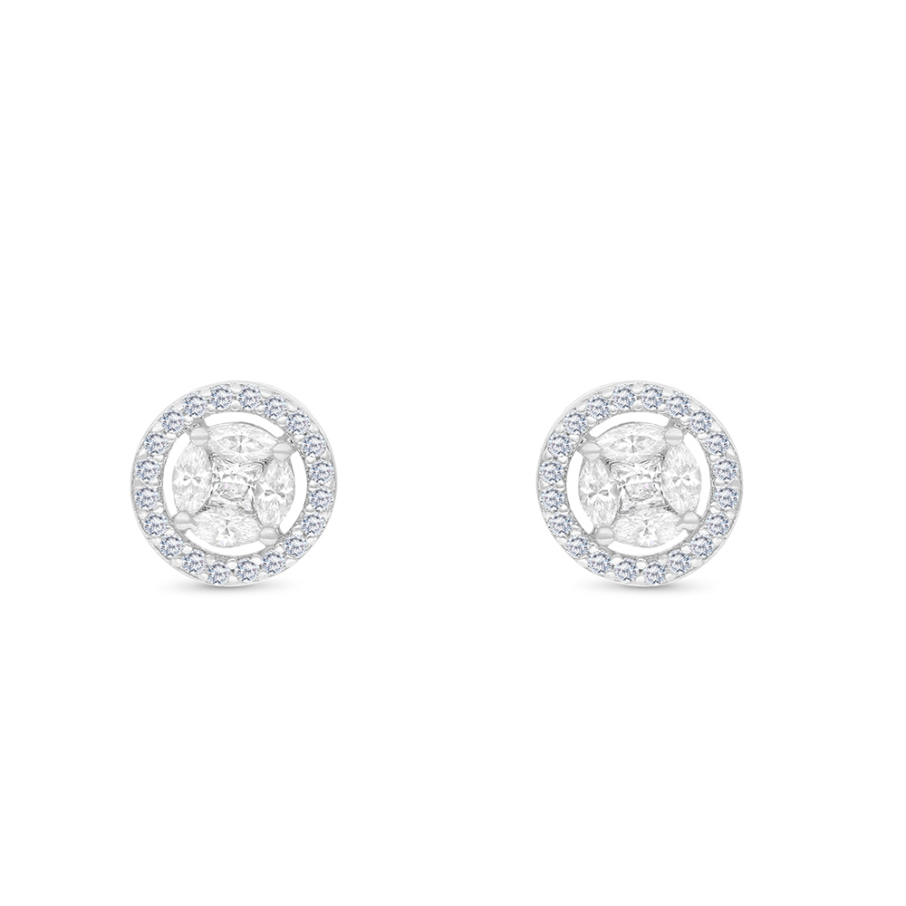 Sterling Silver 925 Earring Rhodium Plated Embedded With White CZ