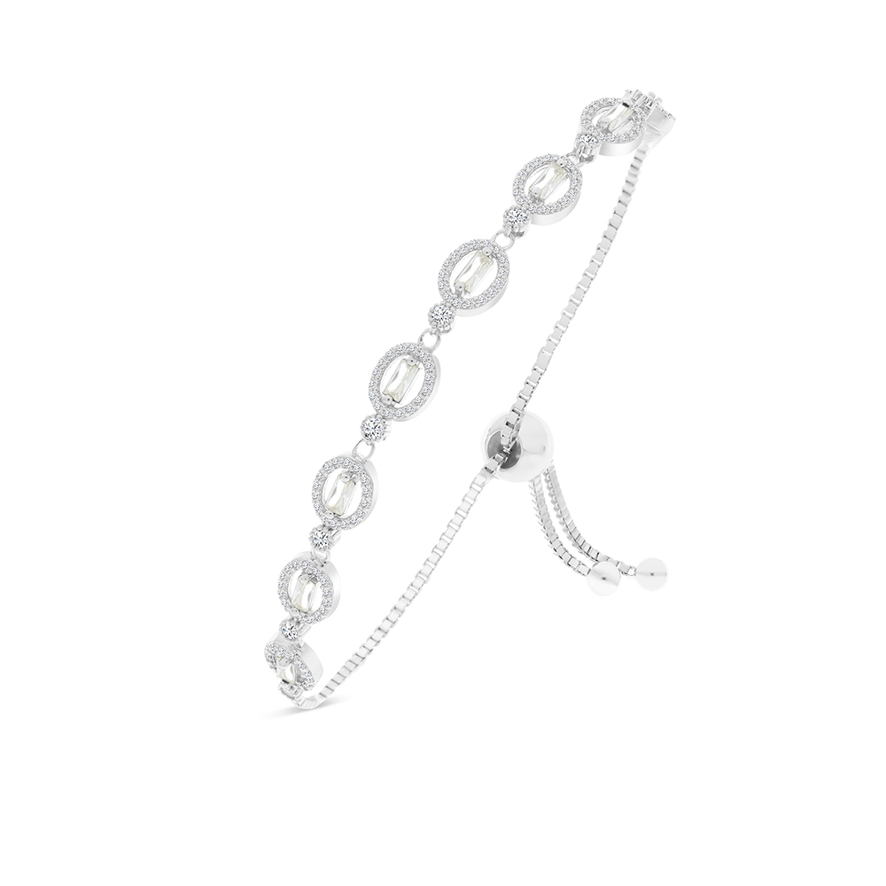 Sterling Silver 925 Bracelet Rhodium Plated Embedded With Yellow Zircon And White CZ