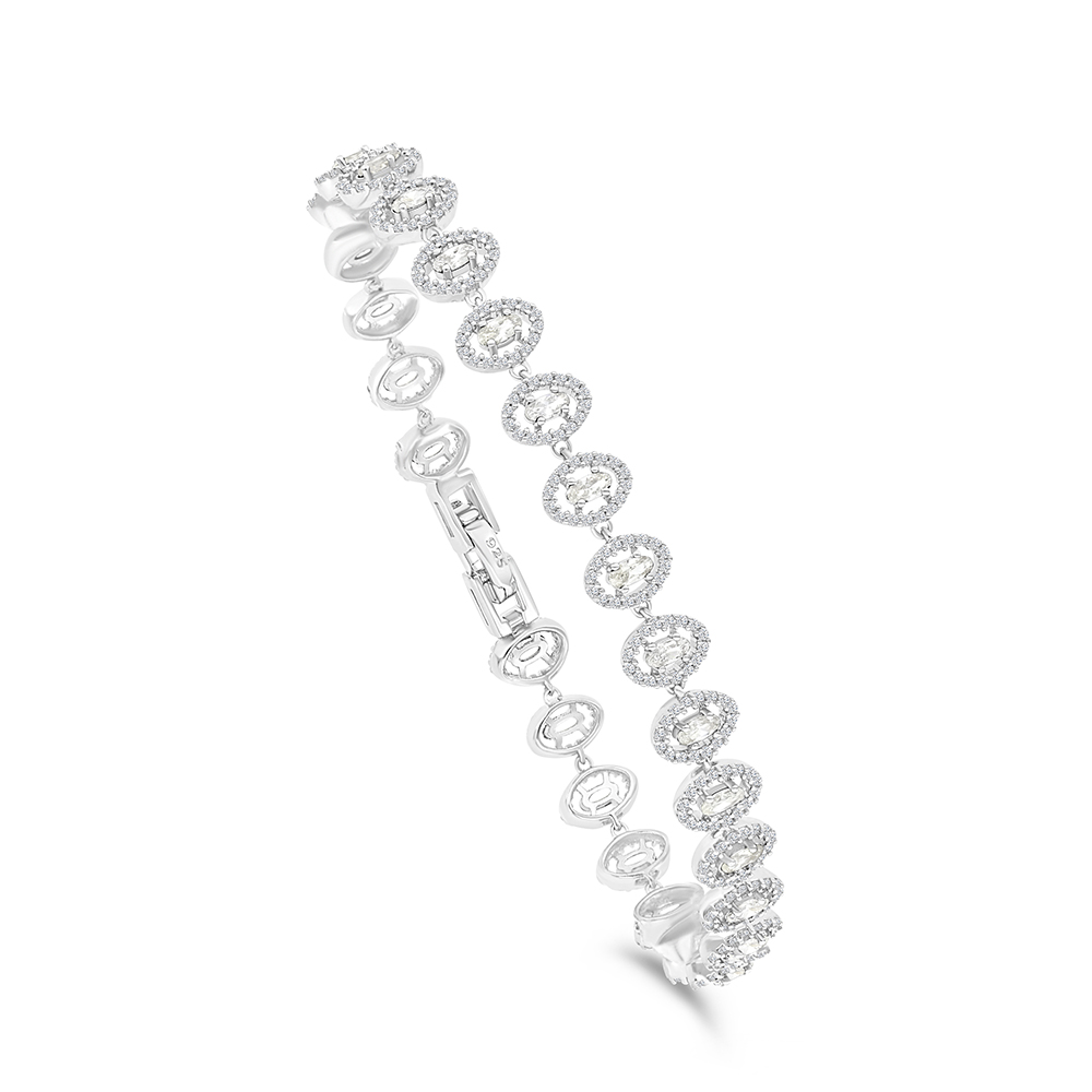 Sterling Silver 925 Bracelet Rhodium Plated Embedded With Yellow Zircon And White CZ