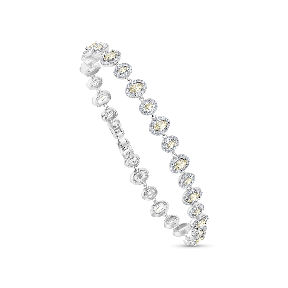 Sterling Silver 925 Bracelet Rhodium Plated Embedded With Yellow Zircon And White CZ