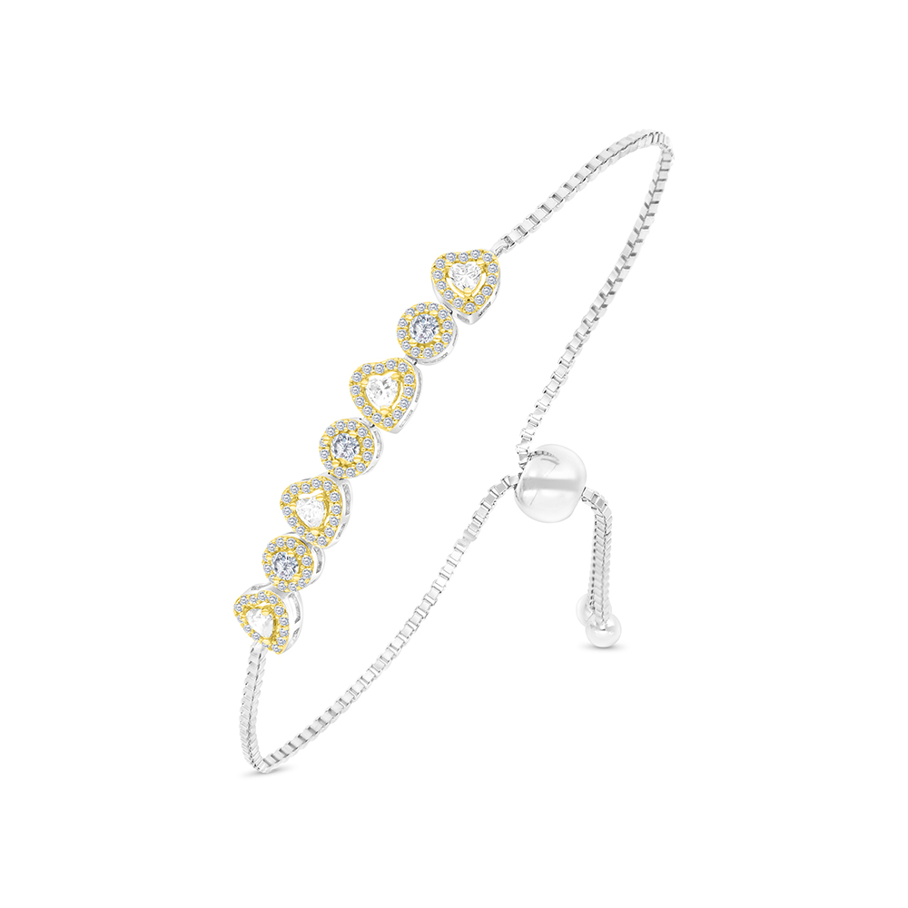 Sterling Silver 925 Bracelet Rhodium And Gold Plated Embedded With White CZ