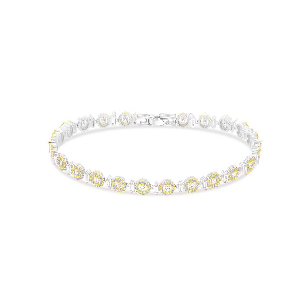 Sterling Silver 925 Bracelet Rhodium And Gold And Rose Gold Plated Embedded With White CZ