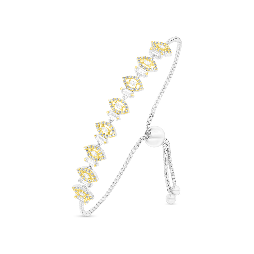 Sterling Silver 925 Bracelet Rhodium And Gold Plated Embedded With White CZ