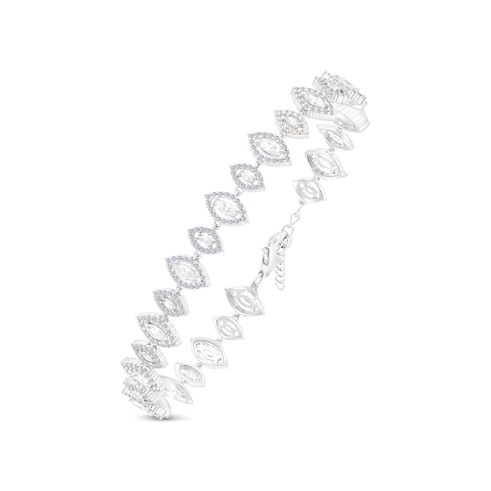 Sterling Silver 925 Bracelet Rhodium Plated Embedded With White CZ