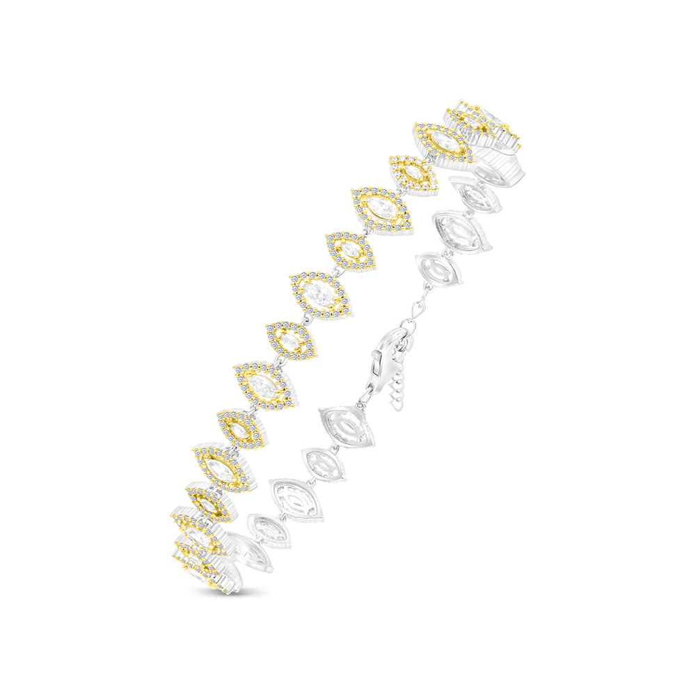 Sterling Silver 925 Bracelet Rhodium And Gold Plated Embedded With White CZ