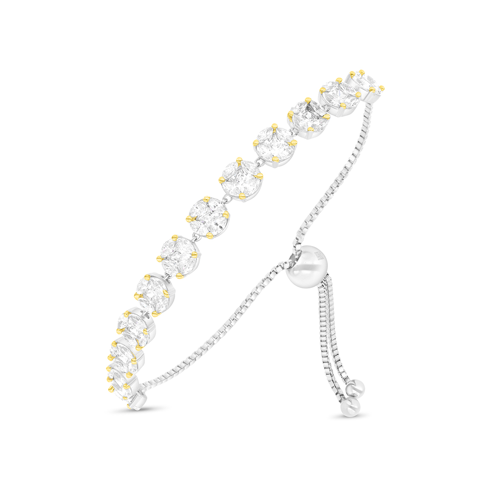 Sterling Silver 925 Bracelet Rhodium And Gold Plated Embedded With White CZ