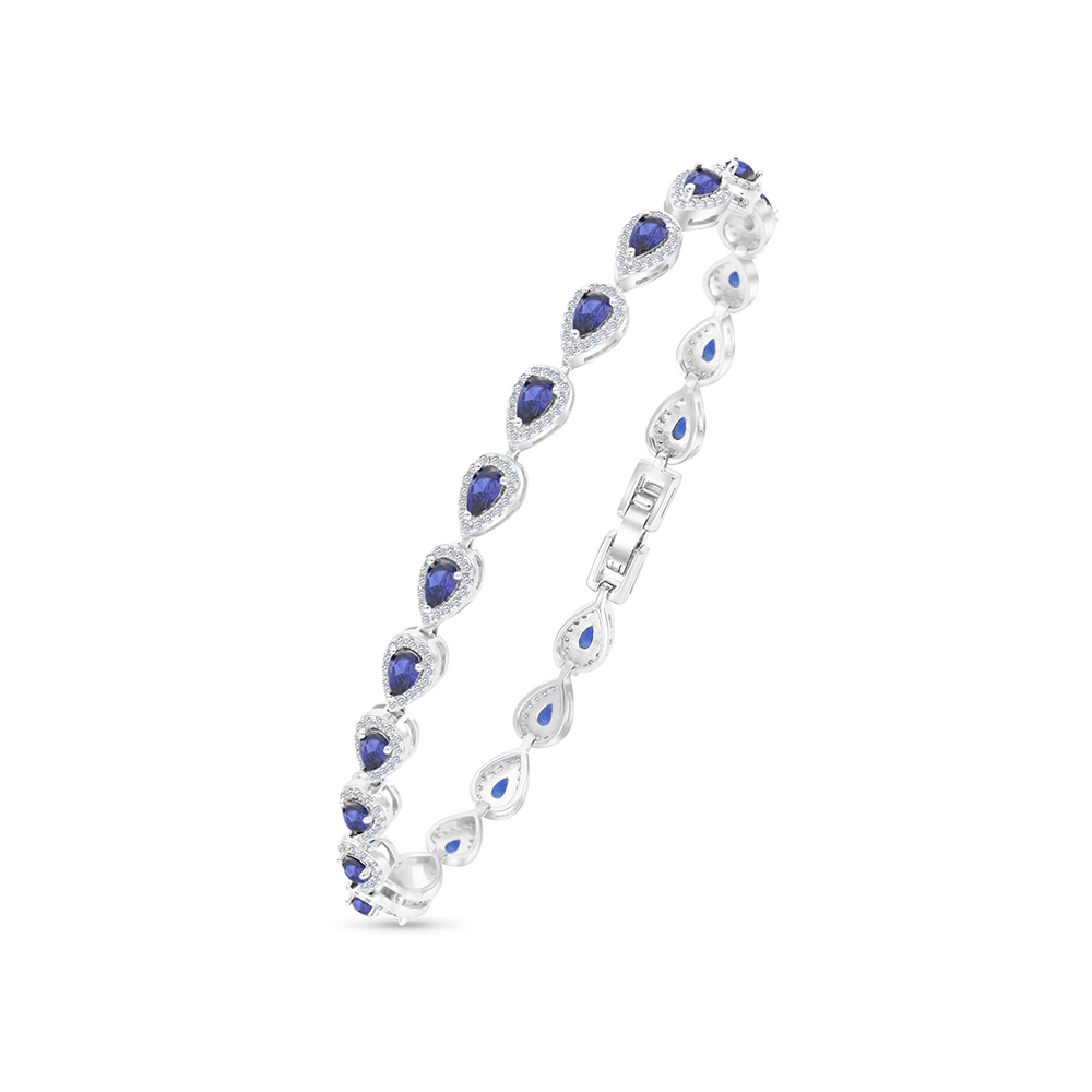 Sterling Silver 925 Bracelet Rhodium Plated Embedded With Sapphire Corundum And White CZ