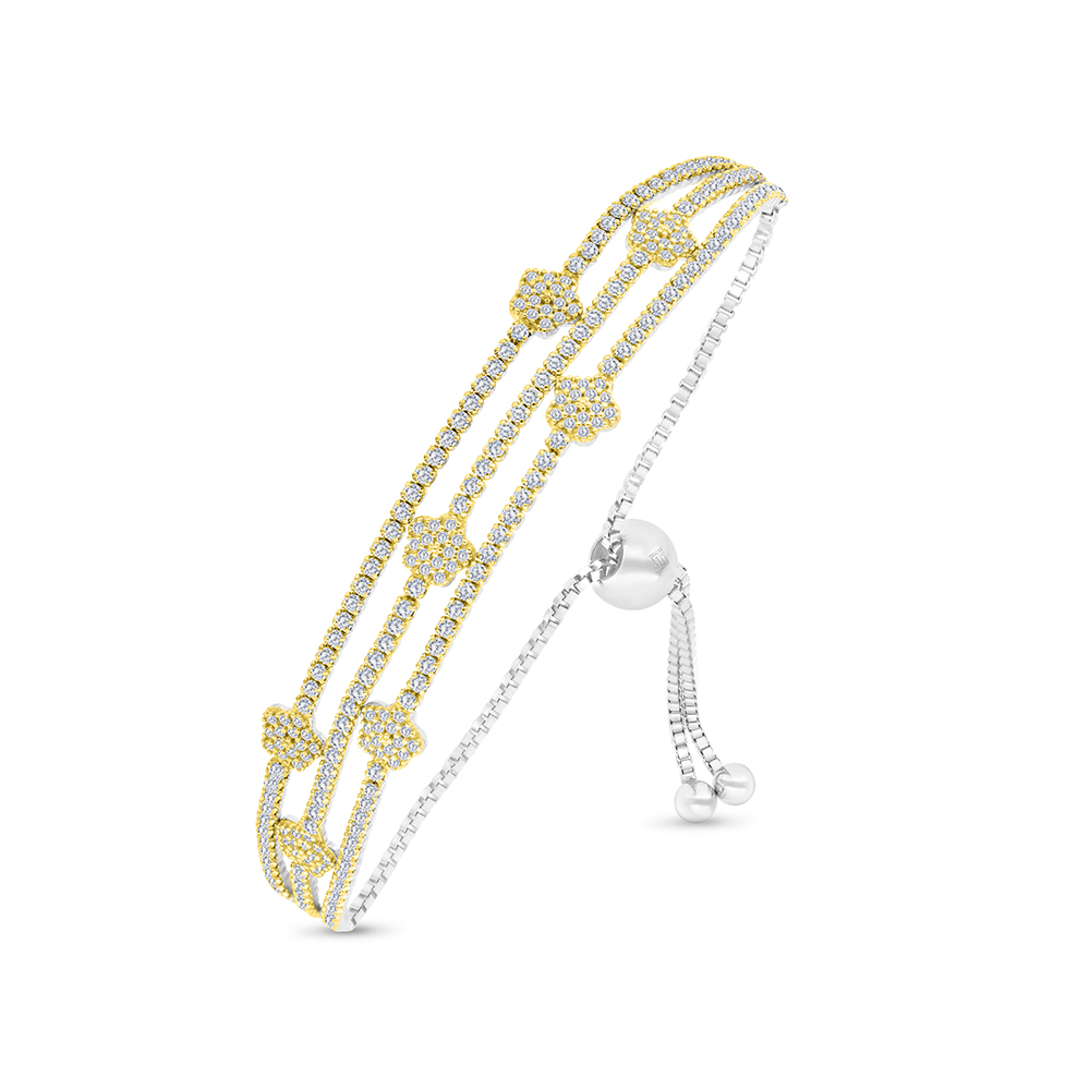 Sterling Silver 925 Bracelet Rhodium And Gold Plated Embedded With White CZ