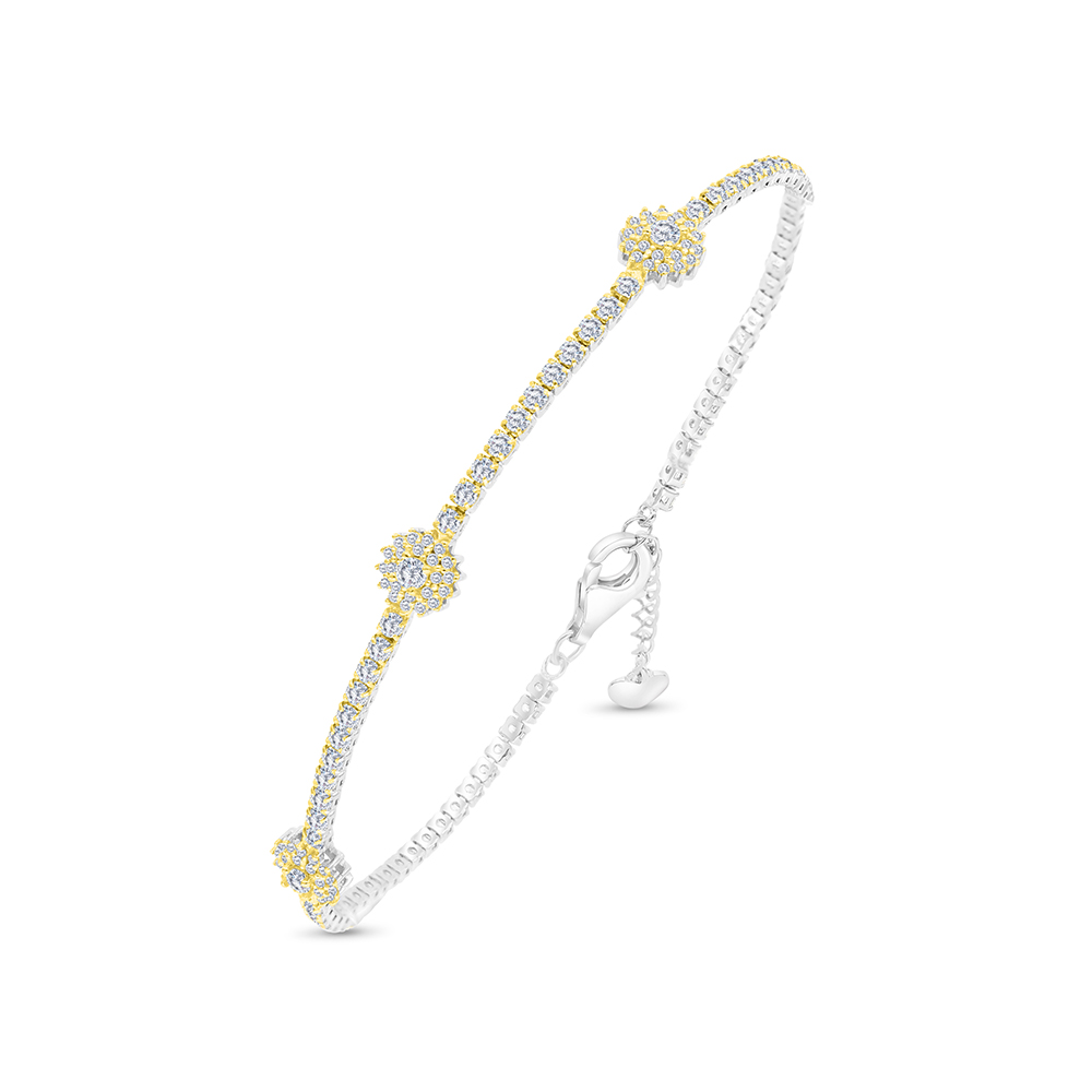 Sterling Silver 925 Bracelet Rhodium And Gold Plated Embedded With White CZ