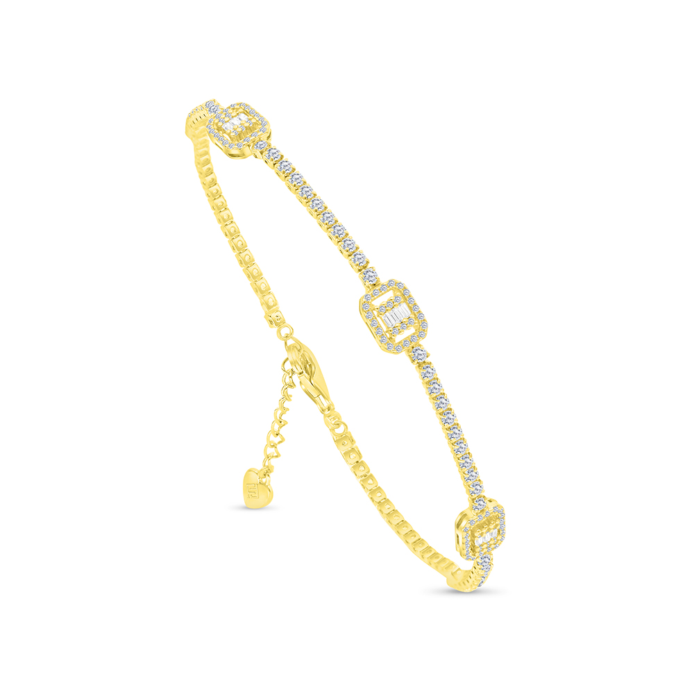 Sterling Silver 925 Bracelet Gold Plated Embedded With White CZ