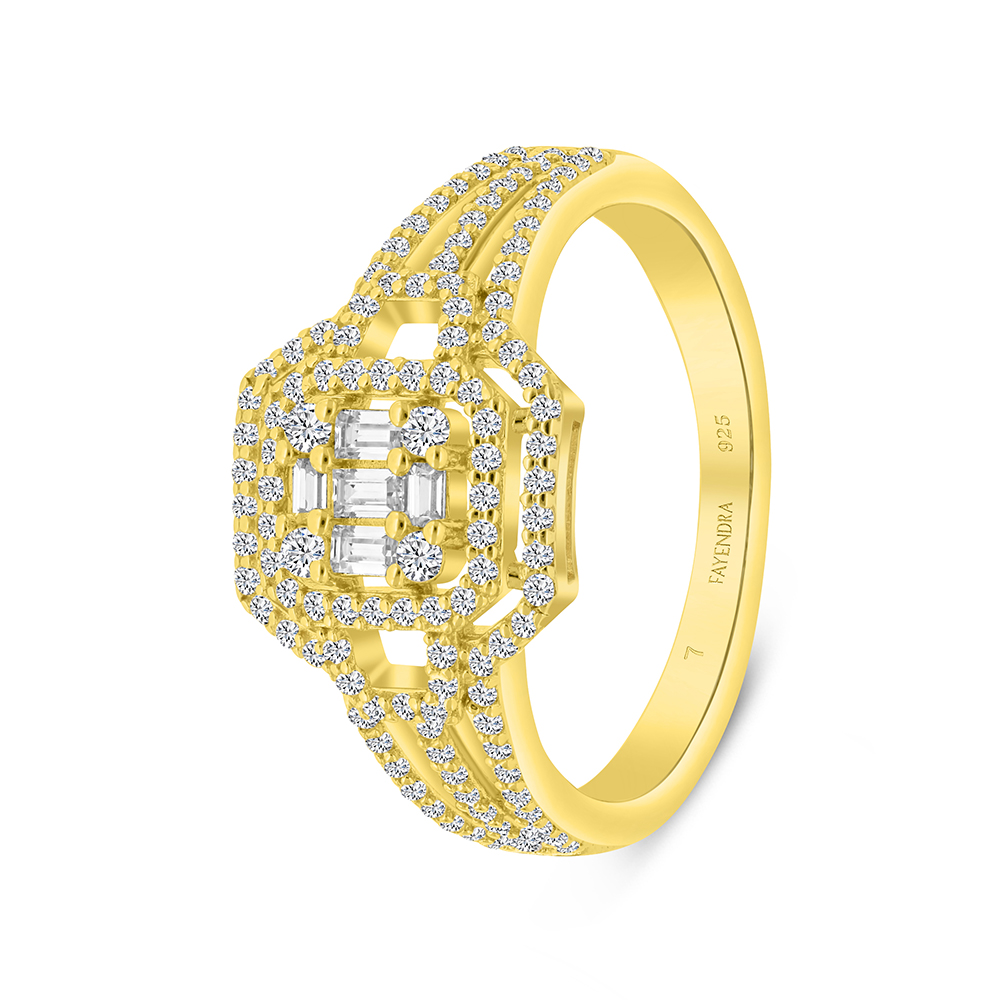 Sterling Silver 925 Ring Gold Plated Embedded With White CZ