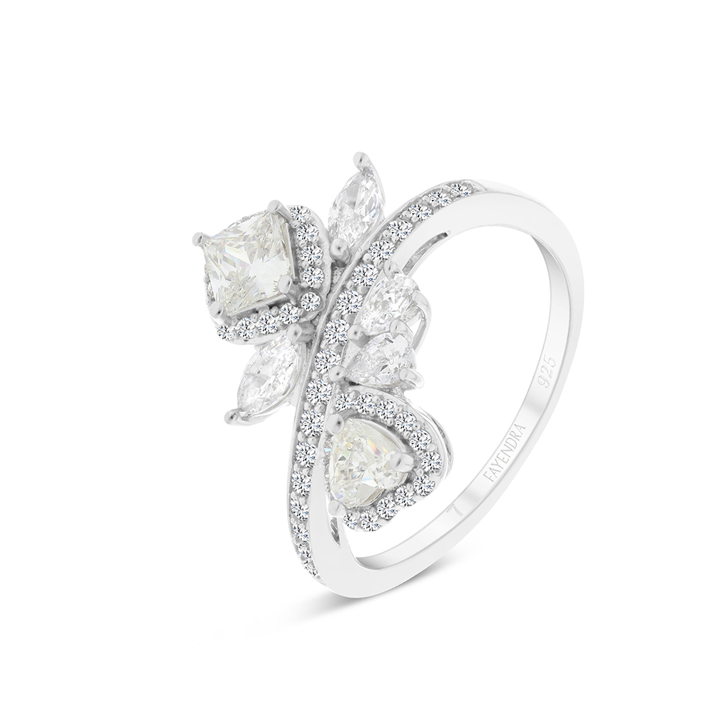 Sterling Silver 925 Ring Rhodium Plated Embedded With Yellow Zircon And White CZ