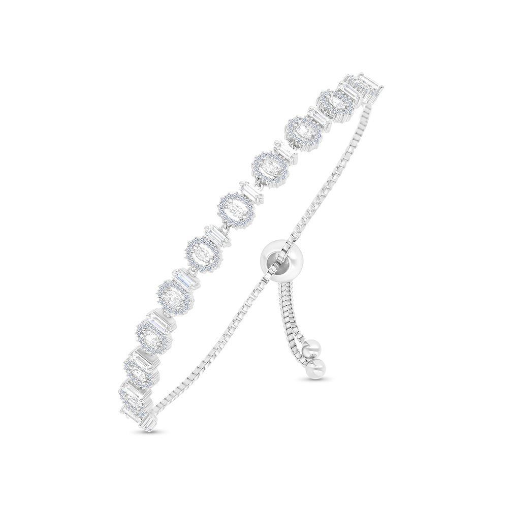 Sterling Silver 925 Bracelet Rhodium Plated Embedded With White CZ