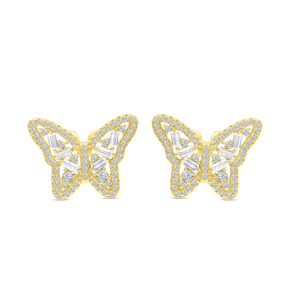 Sterling Silver 925 Earring Gold Plated Embedded With White CZ