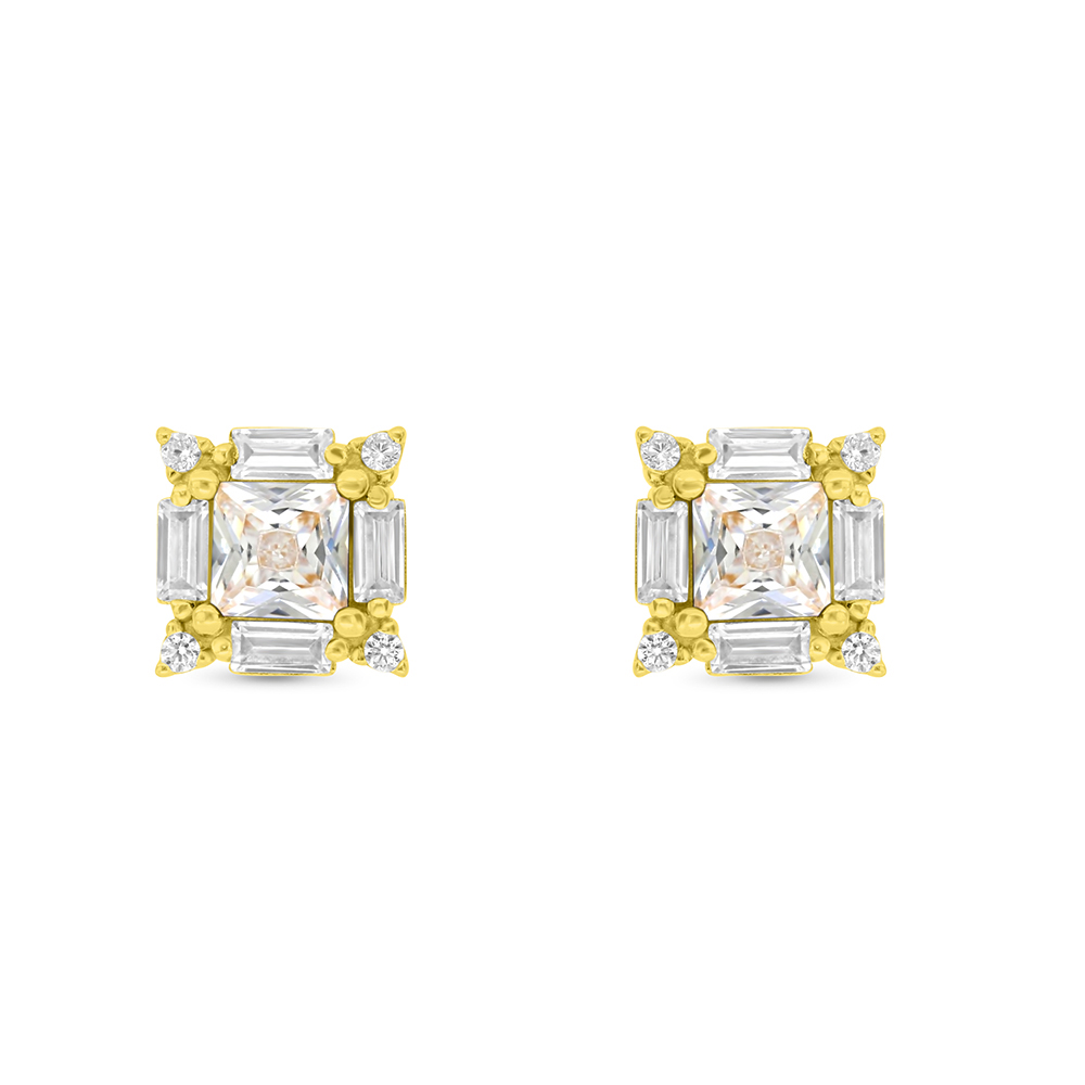 Sterling Silver 925 Earring Gold Plated Embedded With White CZ