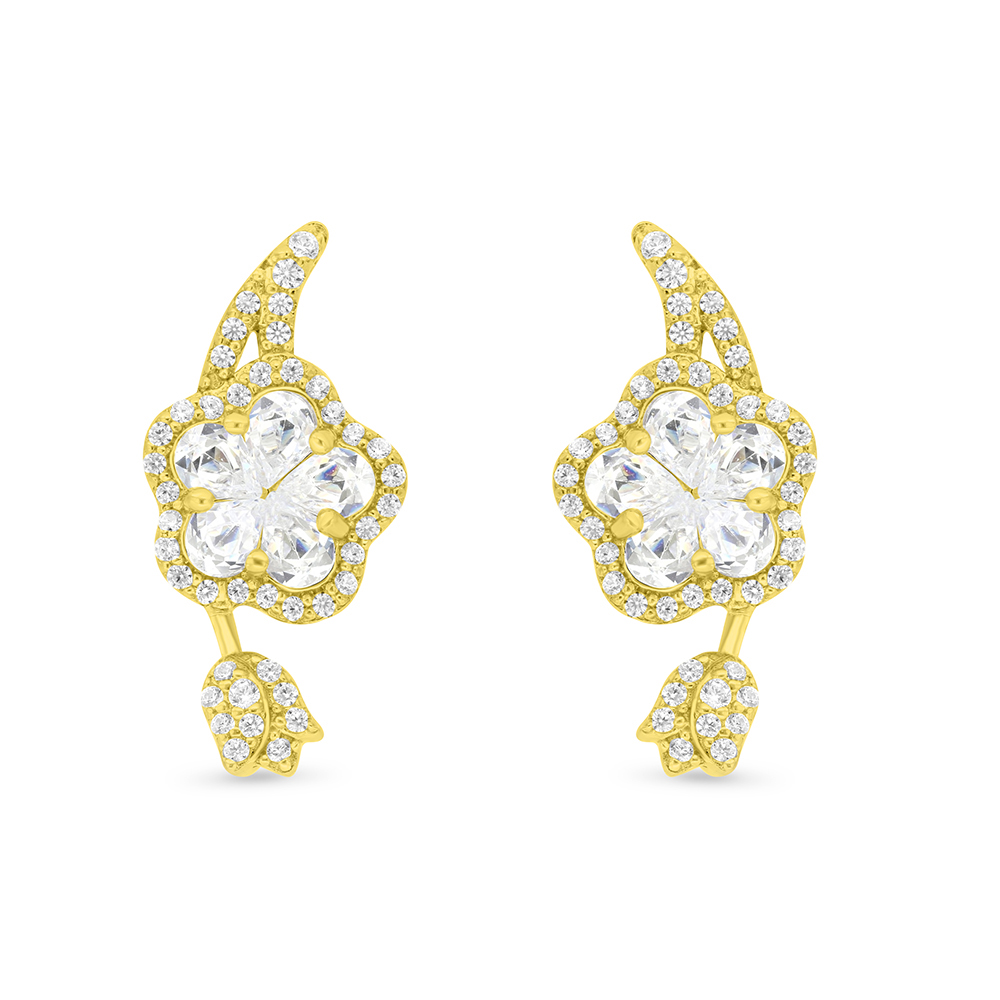 Sterling Silver 925 Earring Gold Plated Embedded With White CZ