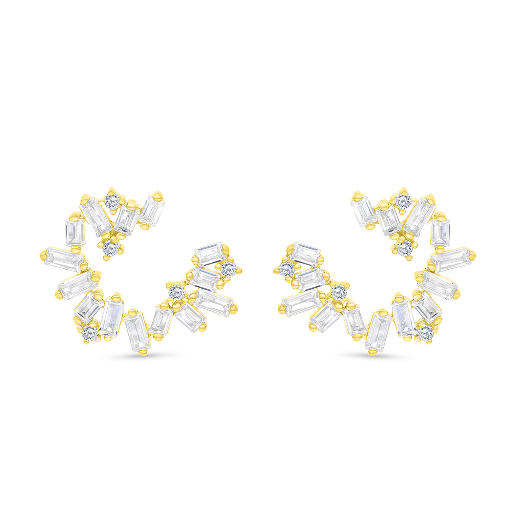 Sterling Silver 925 Earring Gold Plated Embedded With White CZ