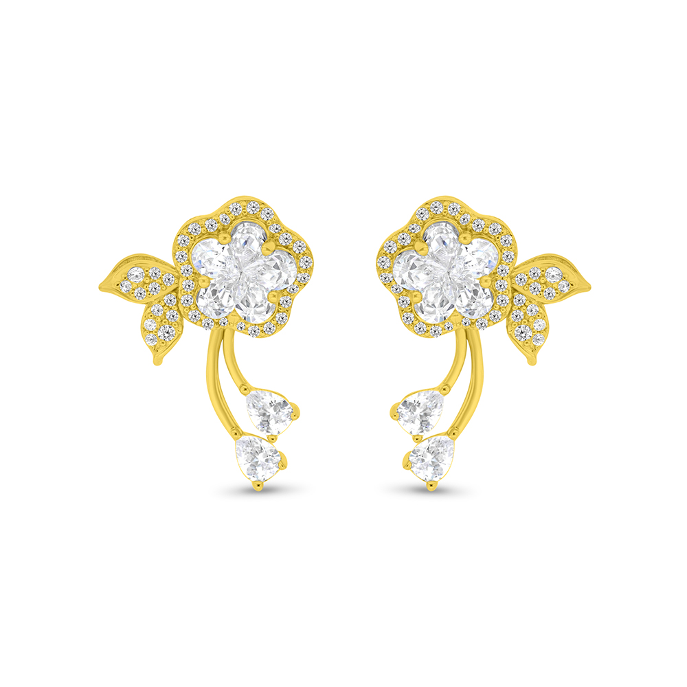 Sterling Silver 925 Earring Gold Plated Embedded With White CZ