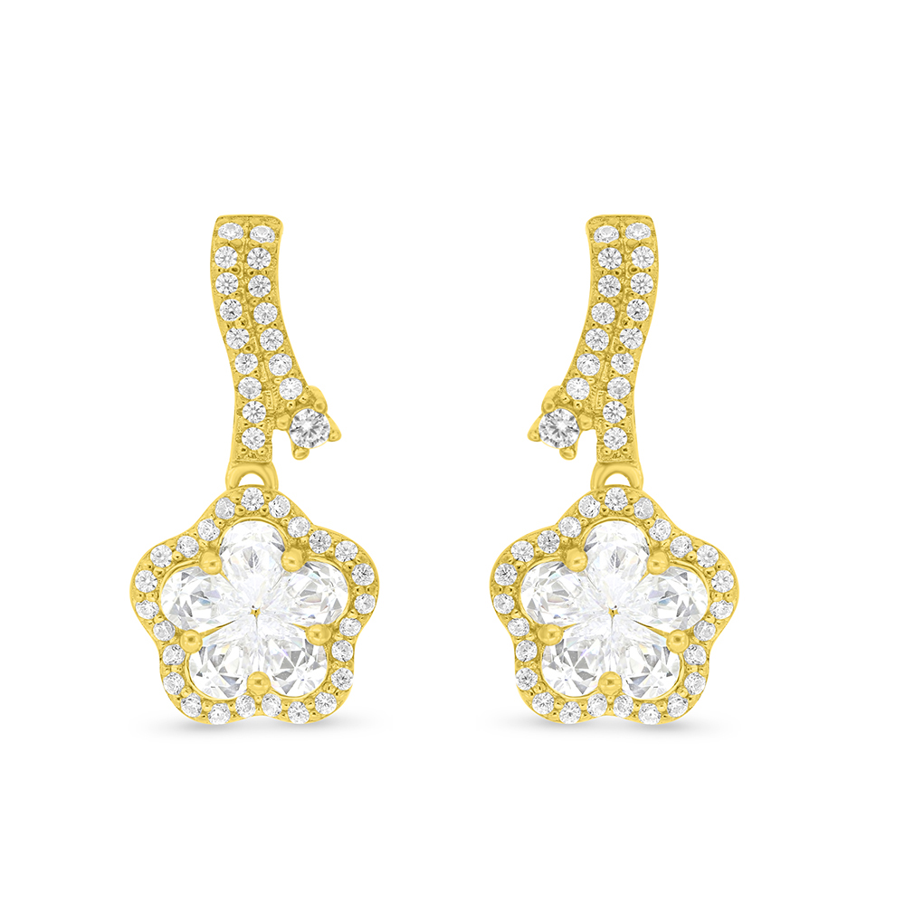 Sterling Silver 925 Earring Gold Plated Embedded With White CZ