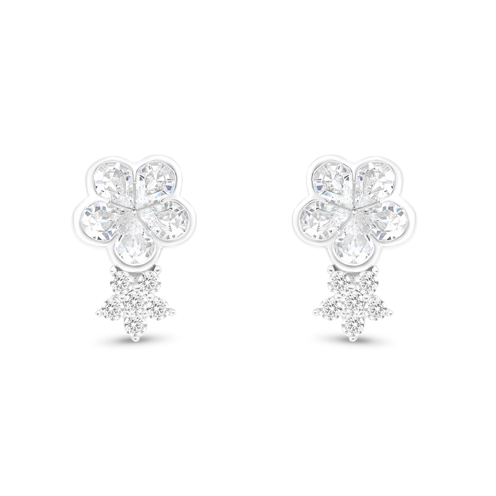 Sterling Silver 925 Earring Rhodium Plated Embedded With White CZ