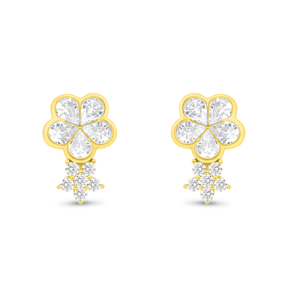 Sterling Silver 925 Earring Gold Plated Embedded With White CZ