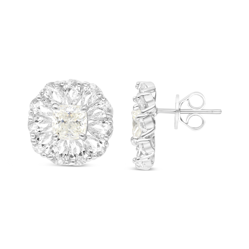 Sterling Silver 925 Earring Rhodium Plated Embedded With Yellow Zircon And White CZ