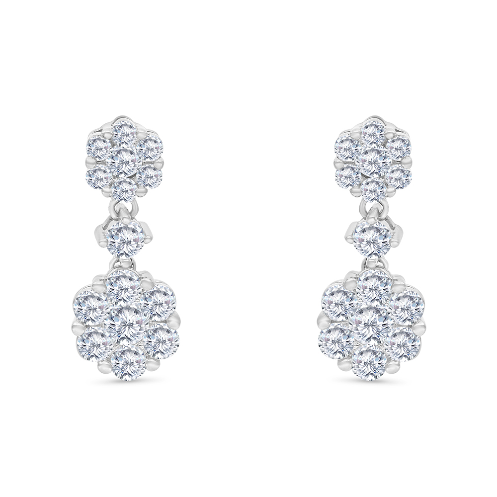 Sterling Silver 925 Earring Rhodium Plated Embedded With White CZ